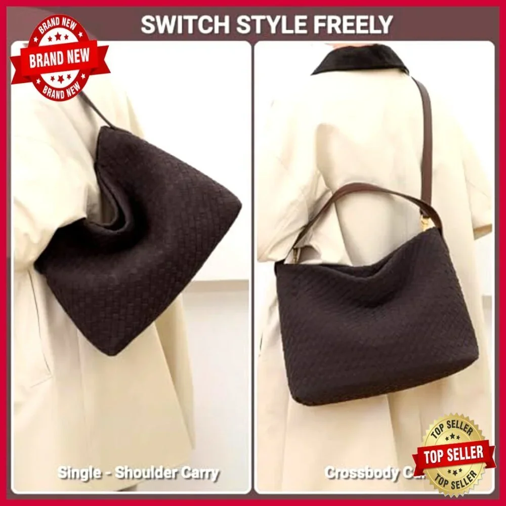 Woven Suede Hobo Bag with Detachable Crossbody Strap for Work Travel
